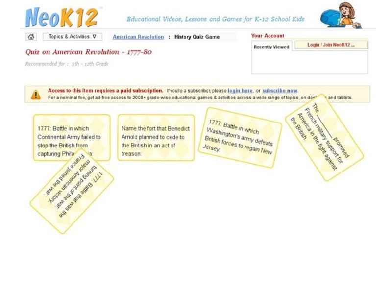 American Revolution-1777-80 Quiz Interactive