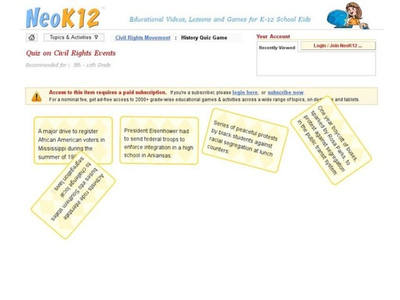 Quiz on Civil Rights Events Interactive