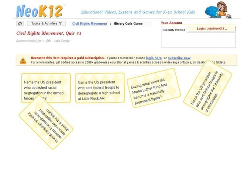 Civil Rights Movement Quiz #1 Interactive