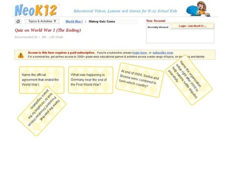 Quiz on World War 1 (The Ending) Interactive