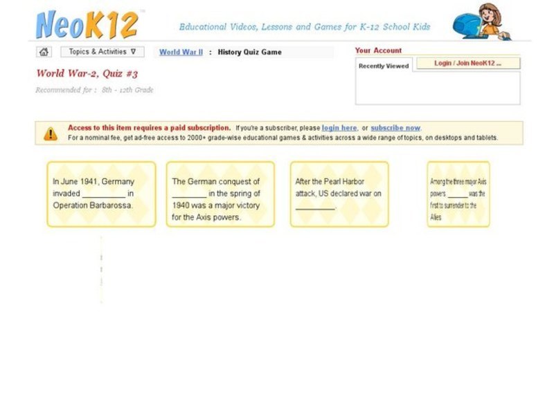 WWII Quiz #3 Interactive