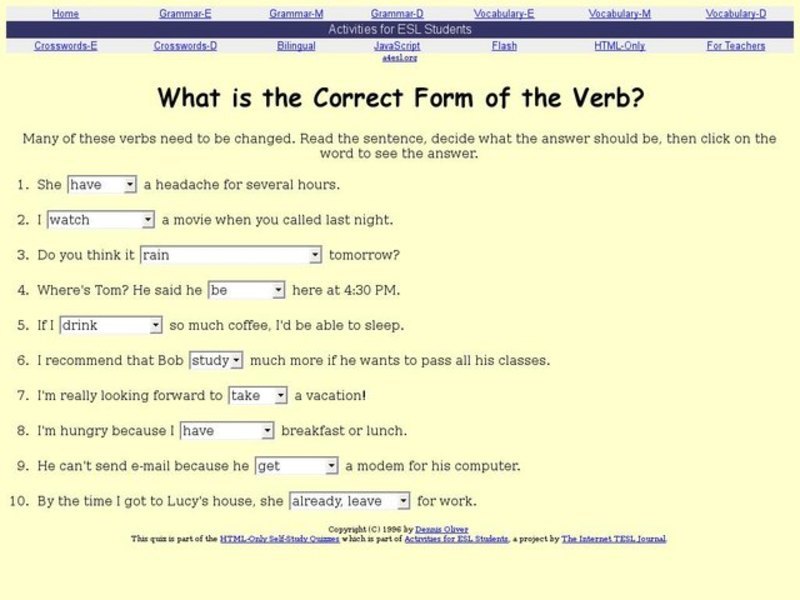 What Is the Correct Form of the Verb? Interactive