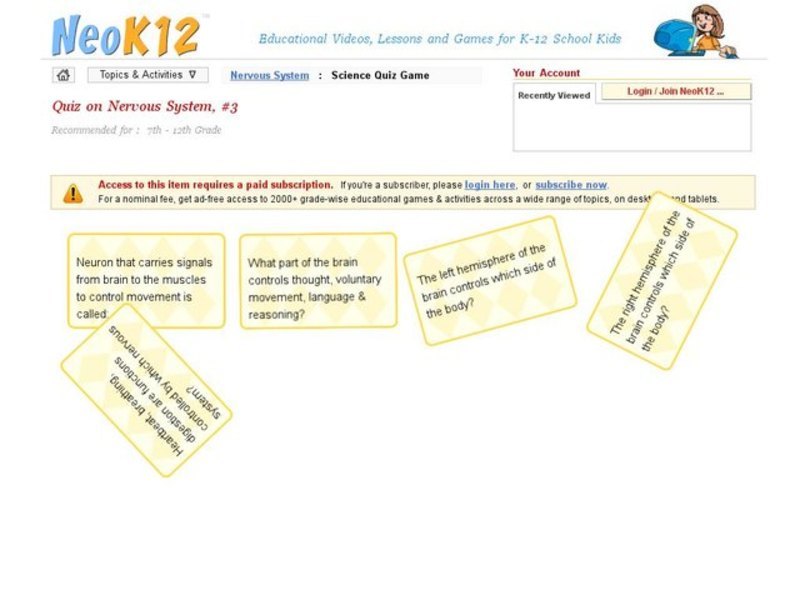 Nervous System Quiz #3 Interactive