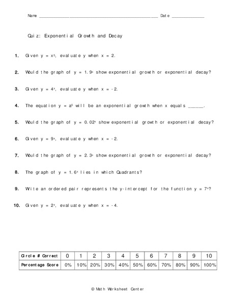 Exponential Growth and Decay Worksheet