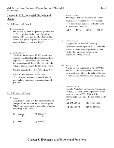 Exponential Growth and Decay Worksheet