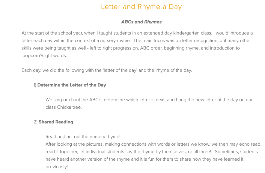 Letter and Rhyme a Day Lesson Plan