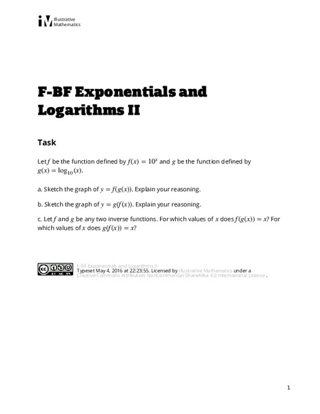 Exponentials and Logarithms II Assessment
