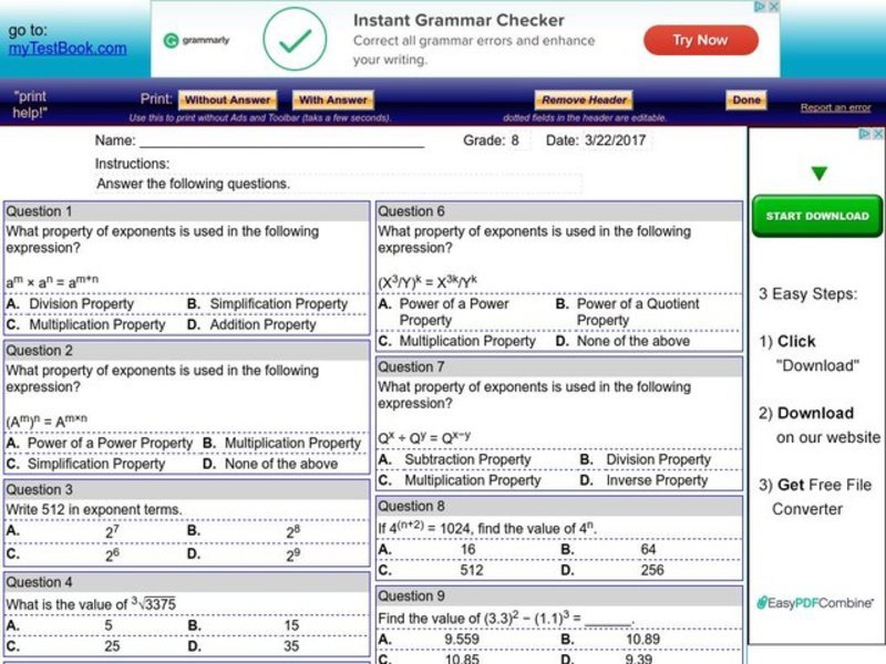 Exponential properties Interactive