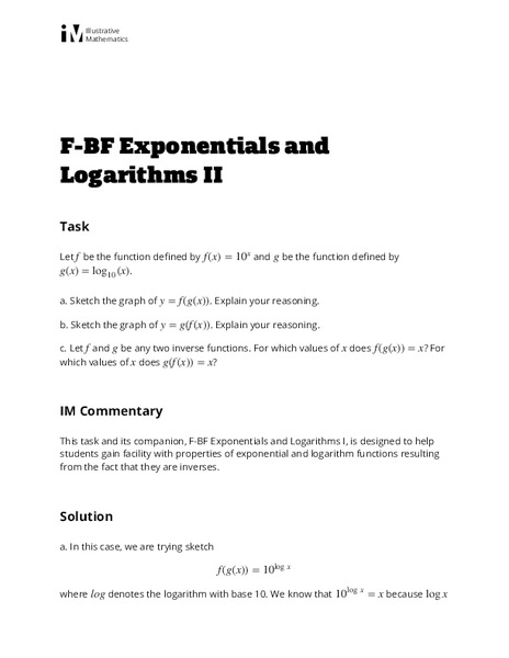 Exponentials and Logarithms II Activity