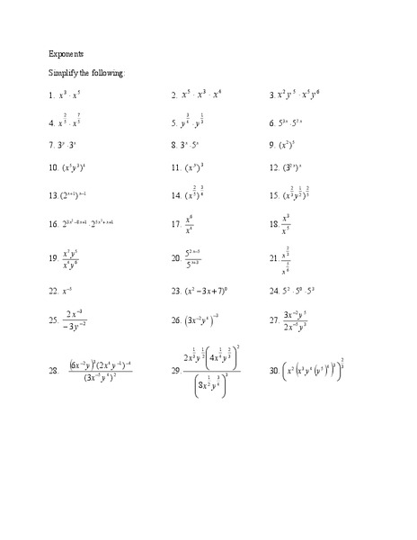 Exponents Worksheet