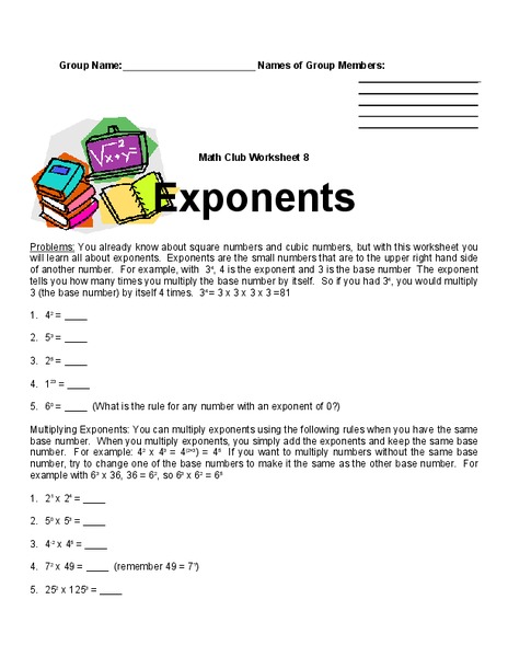 Exponents Worksheet