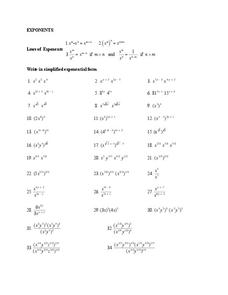 Exponents Worksheet