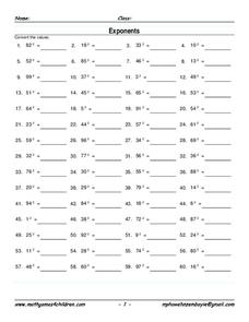 Exponents Worksheet