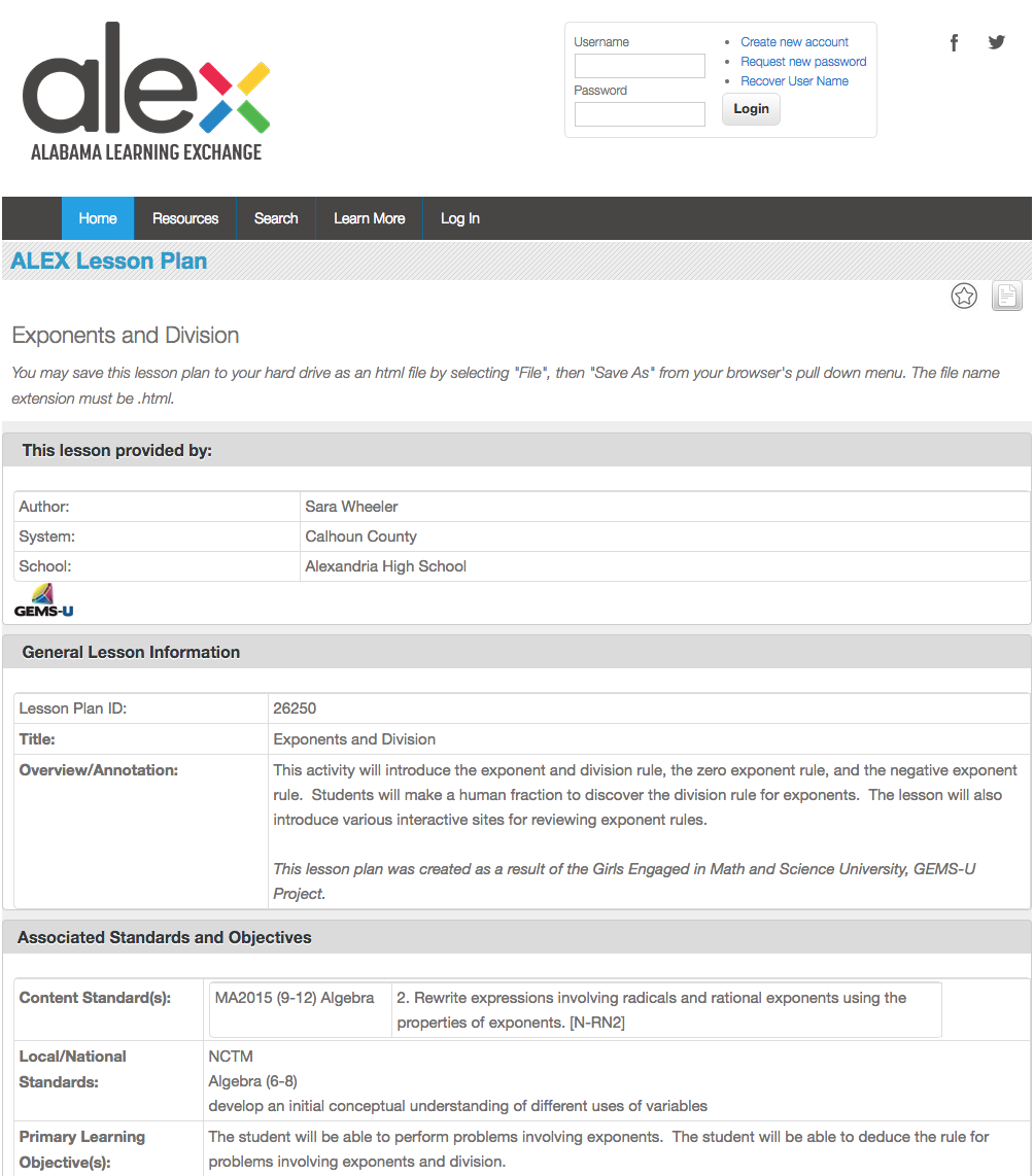 Exponents and Division Lesson Plan