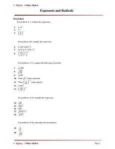 Exponents and Radicals Worksheet