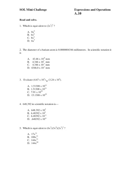 Exponents and Scientific Notation Worksheet