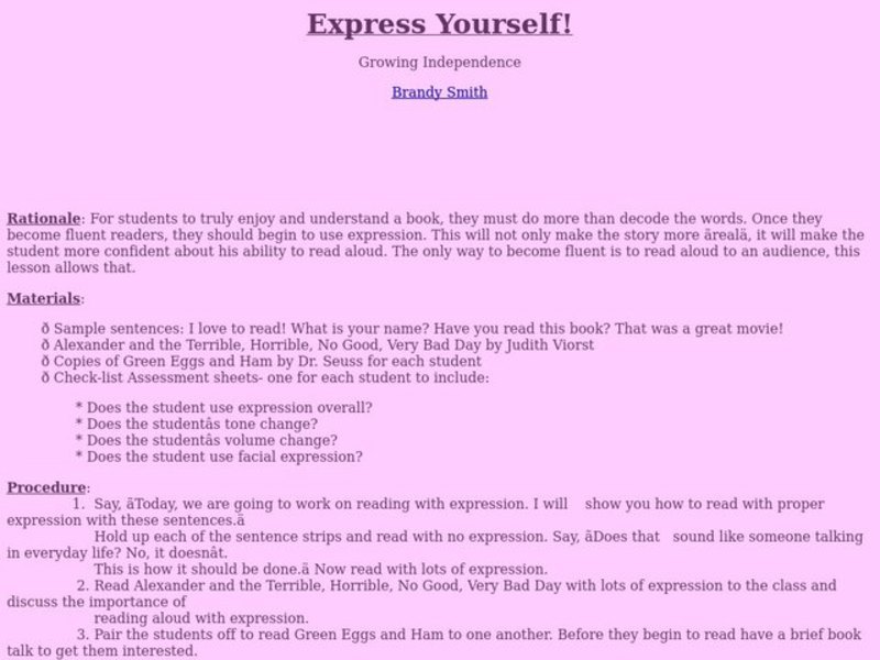 Express Yourself Lesson Plan