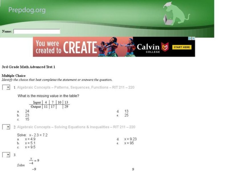 Grade 3 Math-Advanced 1 Interactive