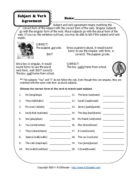 Subject & Verb Agreement Worksheet