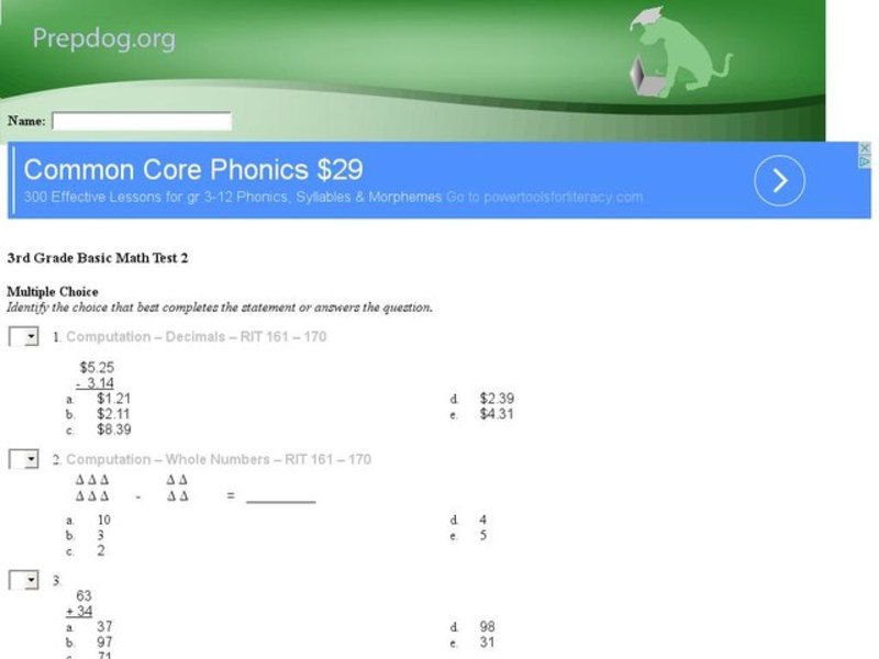 Grade 3 Basic Math 2 Interactive