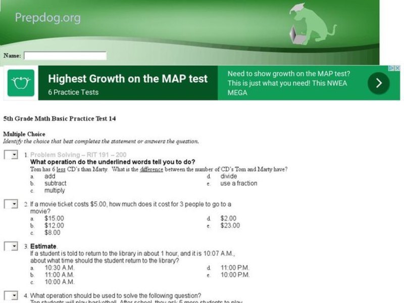 Grade 5 Basic Math Interactive