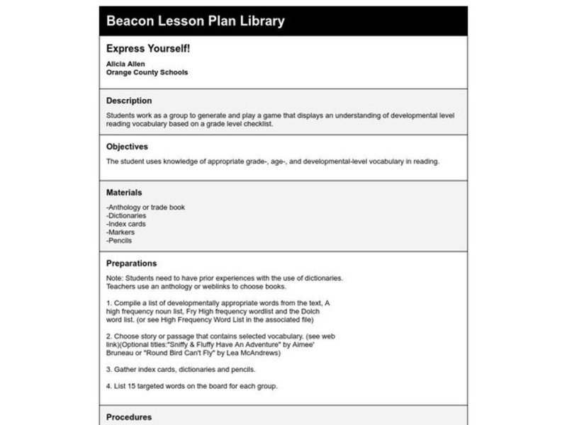 Express Yourself! Lesson Plan