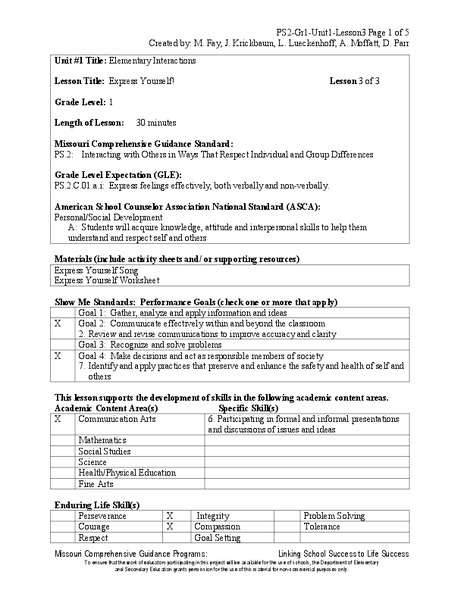 Express Yourself! Lesson Plan