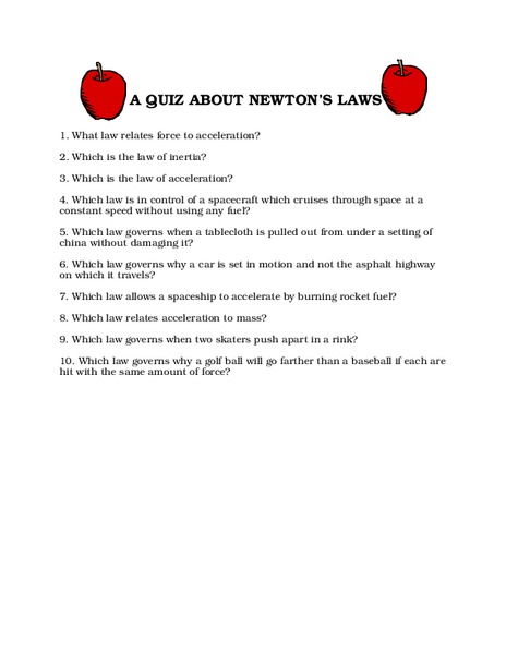 A Quiz About Newton's Laws Worksheet