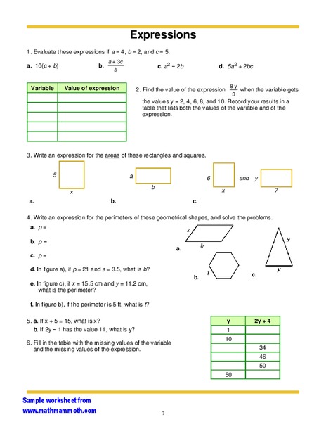 Expressions Worksheet