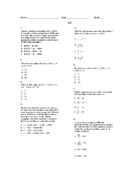 Expressions Worksheet