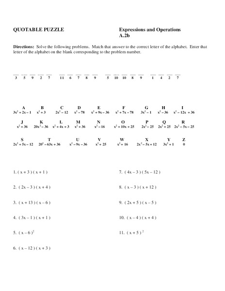 Expressions and Operations Worksheet