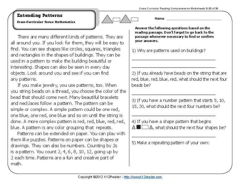 Extending Patterns Worksheet