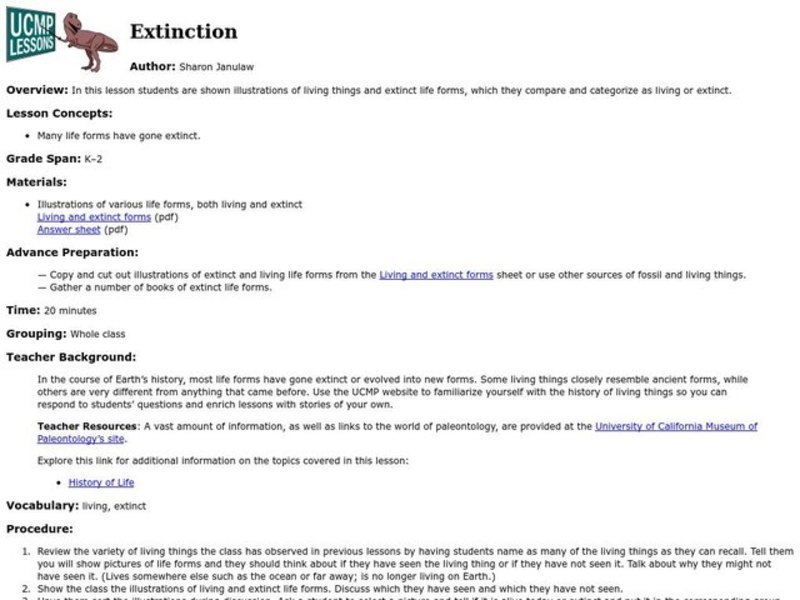 Extinction Lesson Plan