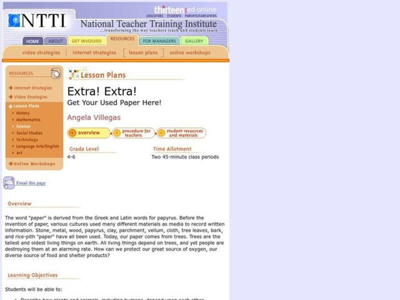 Extra! Extra! Lesson Plan