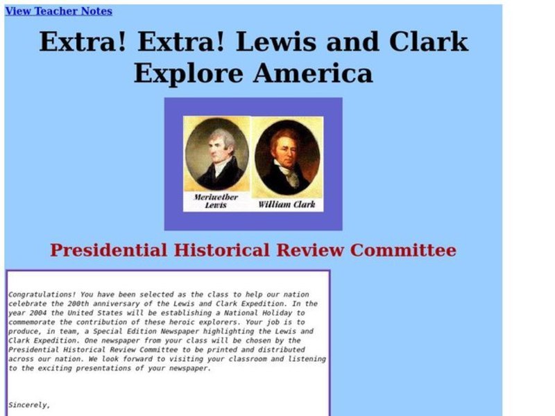 Extra! Extra! Lewis and Clark Explore America Lesson Plan