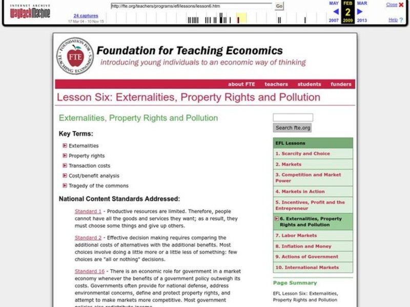 Externalities, Property Rights and Pollution Lesson Plan