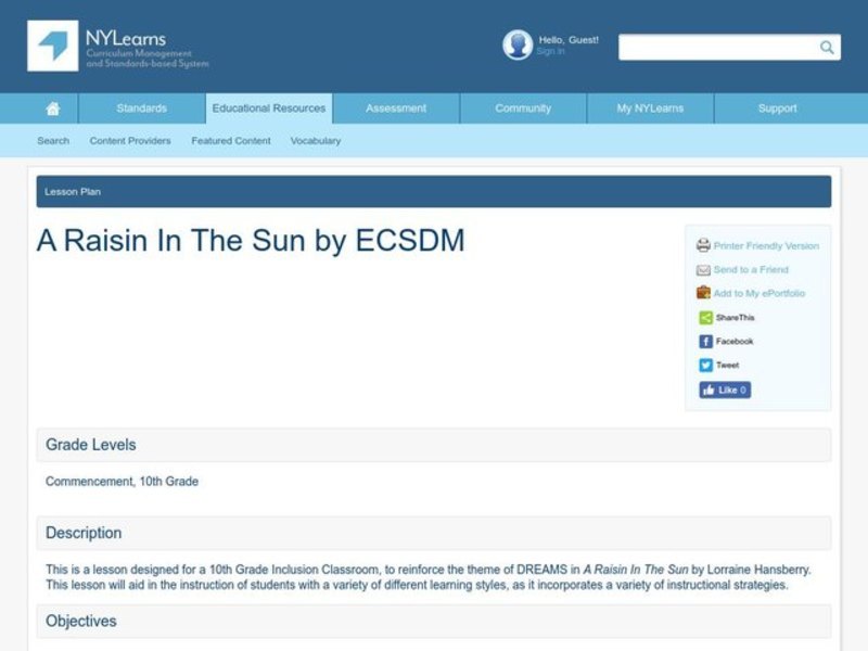 A Raisin In The Sun Lesson Plan