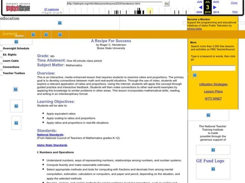 A Recipe For Success Lesson Plan