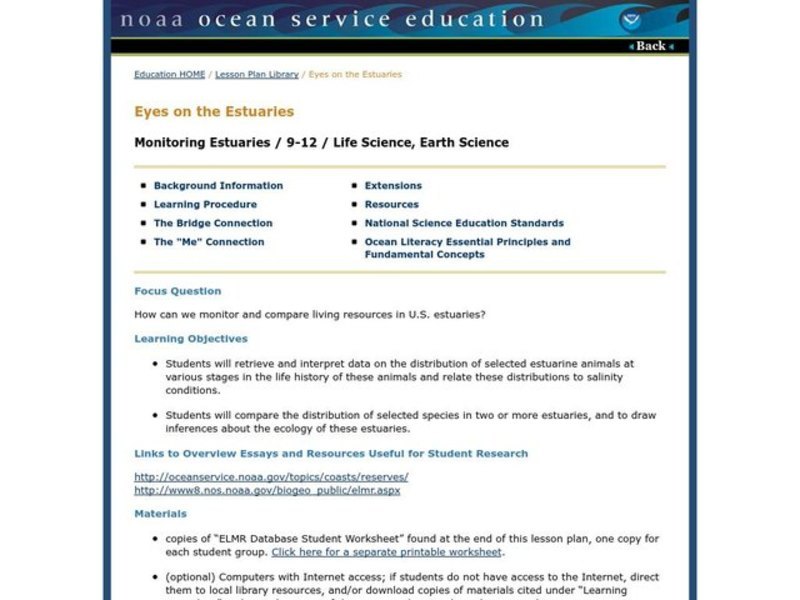 Eyes on the Estuaries Lesson Plan