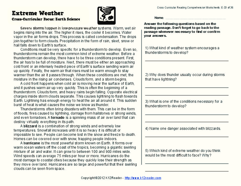 Extreme Weather Worksheet