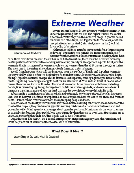 Extreme Weather Worksheet
