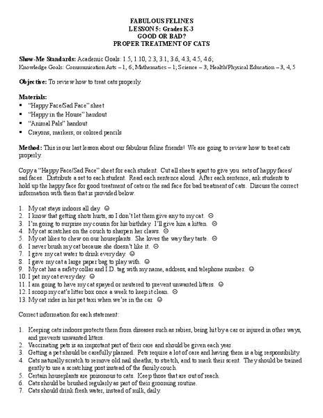 Fabulous Felines Lesson Plan