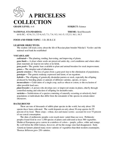 A PRICELESS Collection Lesson Plan