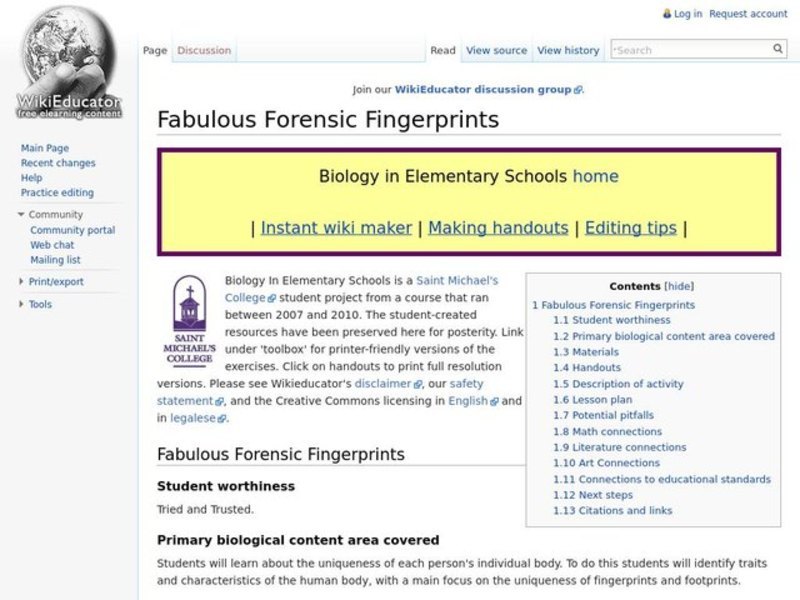 Fabulous Forensic Fingerprints Lesson Plan