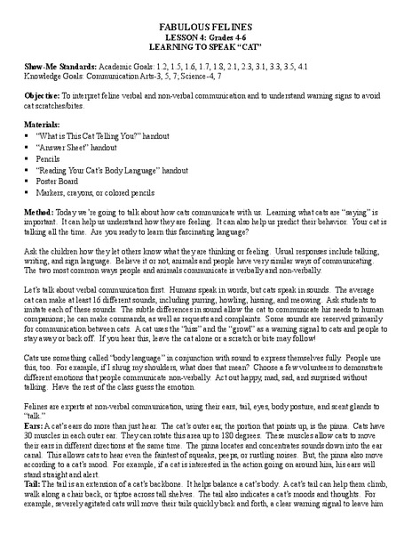 Fabulous Felines Lesson Plan