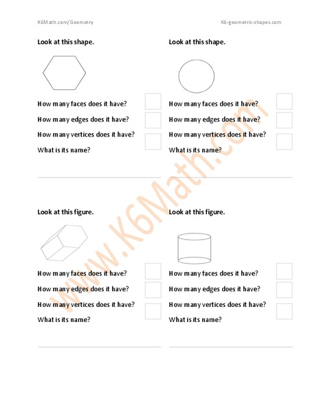 Faces, edges, and vertices Worksheet