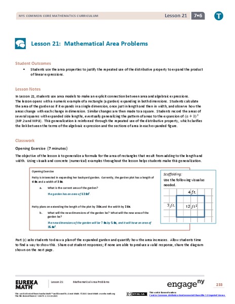 Mathematical Area Problems Lesson Plan