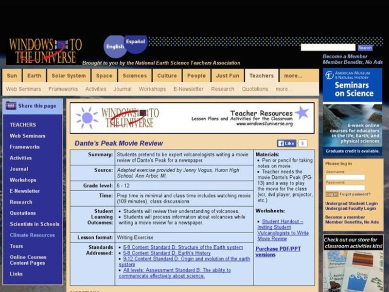 Dante's Peak Movie Review Lesson Plan