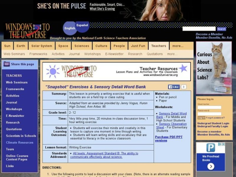 "Snapshot" Exercises & Sensory Detail Word Bank Lesson Plan