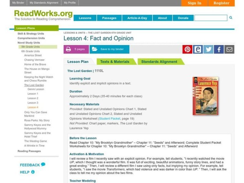 Fact and Opinion Lesson Plan